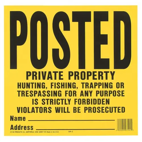 11 in. x 11 in. Plastic Posted No Trespassing Legal Sign Yellow