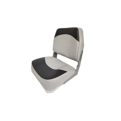 Boat Seat Low Back Fold Down, Plastic Frame Material, Marine Grade Vinyl Upholstery, 19" Seat Height, Gray and Charcoal Finish Boat Seat Low Back Fold Down, Plastic Frame Material, Marine Grade Vinyl Upholstery, 19" Seat Height, Gray and Charcoal Finish