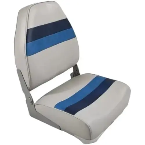 Premium Series Pontoon Fold Down High Back Boat Seat, Plastic Frame, 17" Cushion Width, Contoured Cushion Profile, White, Navy And Blue Finish Premium Series Pontoon Fold Down High Back Boat Seat, Plastic Frame, 17" Cushion Width, Contoured Cushion Profile, White, Navy And Blue Finish