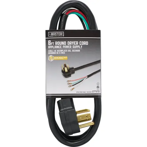 6 Ft. 10/4 30A Dryer Cord Black 6 Ft. 10/4 30A Dryer Cord Black