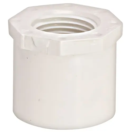 PVC SCH 40 SLIP X FIP BUSHING, 1-1/2 IN. X 3/4 IN White PVC SCH 40 SLIP X FIP BUSHING, 1-1/2 IN. X 3/4 IN White