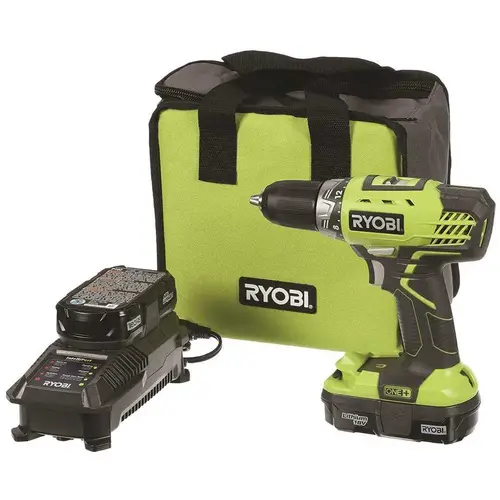 18-Volt ONE+ Lithium-Ion Cordless 1/2 in. Compact Drill/Driver Kit with (2) 1.3 Ah Batteries, Charger, and Tool Bag Green 18-Volt ONE+ Lithium-Ion Cordless 1/2 in. Compact Drill/Driver Kit with (2) 1.3 Ah Batteries, Charger, and Tool Bag Green