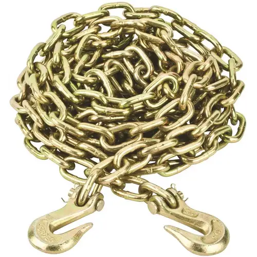 5/16 in. x 20 ft. Grade 70 Yellow Zinc Plated Steel Tow Chain with Grab Hooks - Pair Metallic