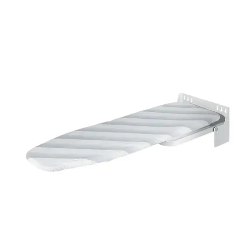 Hafele Ironfix Ironing Board, Wall-Mounted Rotates 180 degree , cover: Gray stripes Ironing Board: White (RAL 9016); Cover: White with gray stripes, Fitting parts: Epoxy coated
