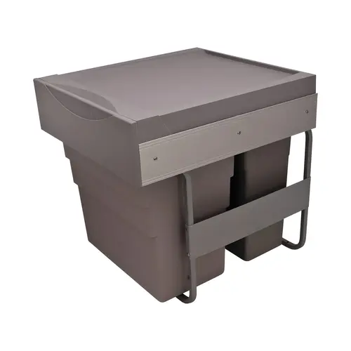 Waste Bin Pull-Out, Hailo Easy Cargo 50, Double Installation behind hinged doors, bin: plastic signal gray, cabinet width: min. 500 mm Frame: Metal Bins: Plastic