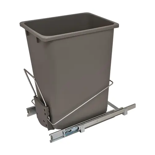 Wire Waste Bin System, Single Soft close ball bearing slides Holder: Steel Bin: Plastic, Holder: Chrome Bin: Gray