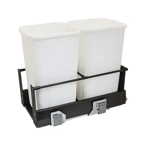 Waste Bin Pull-Out, Hafele Matrix, Double, 2 x 27 qt Frame: anthracite, bottom and back: black melamine, bin: gray Frame: Steel Bottom & back: Particle board Bin: Plastic