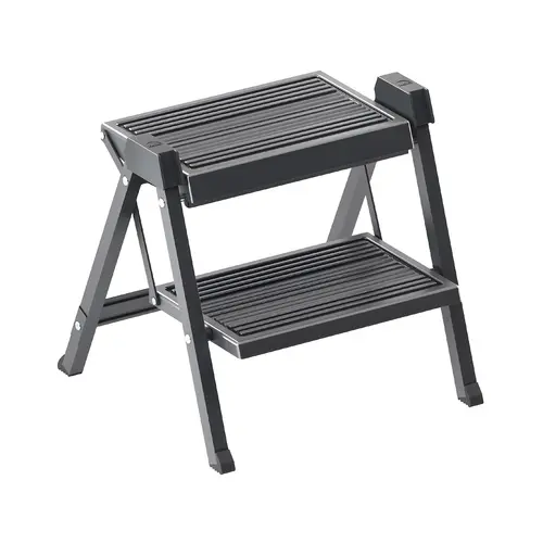 Step Stool, Hailo Step-Fix, Steel Material, 2 Steps, 16" Width, 15-3/8" Length, 11-3/4" Height, Anthracite Finish.
