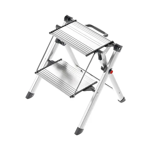 Step Stool, Mini Comfort, Folding Silver/black Black, Silver and black