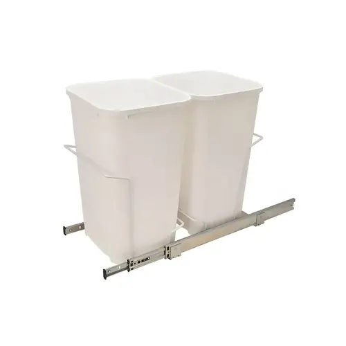 Waste Bin Pull-Out, KV Bottom Mount, Double, Ball Bearing Precision Slide with Overtravel 19 l / 19 l 20 1/8" 20 1/8" SBM15-2-20WH 14 3/8" (W x H x D) 364 x 440 x 508 mm, capacity: 2 x 20 qt. Frame: Steel Bins: Plastic, Epoxy-coated