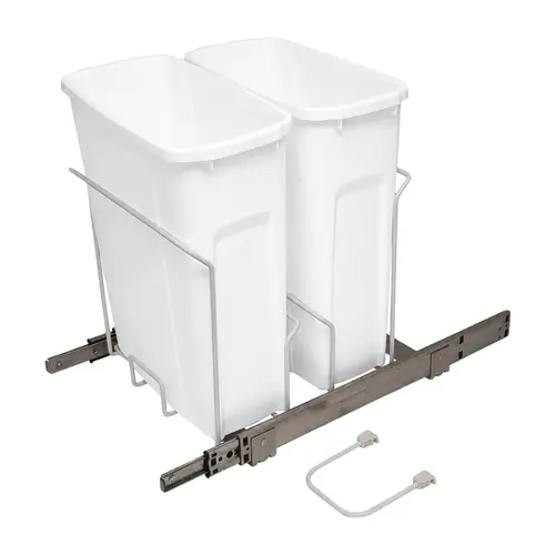 Waste Bin Pull-Out, KV Bottom Mount, Double, Ball Bearing Slide with Overtravel and Soft-Close 22" 18 13/16" SCB15-2-35WH 14 3/8" White, 2 x 35 qt. Steel Bins: Plastic, White
