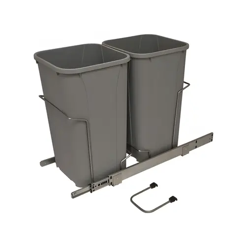 Waste Bin Pull-Out, KV Bottom Mount, Double, Ball Bearing Slide with Overtravel and Soft-Close 22 7/16" 18 3/4" SCB12-2-27PT 11 3/8" Frosted nickel, 2 x 27 qt. Steel Bins: Plastic, Frosted nickel