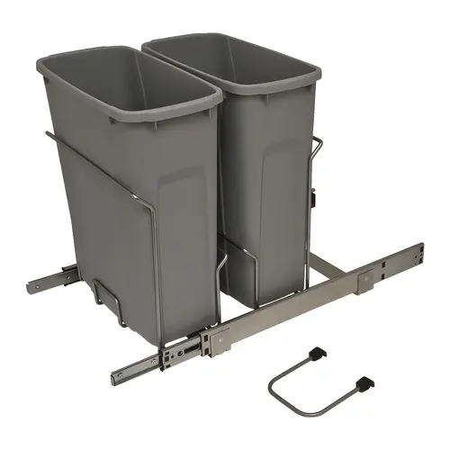 Waste Bin Pull-Out, KV Bottom Mount, Double, Ball Bearing Slide with Overtravel and Soft-Close 22" 18 13/16" SCB15-2-35PT 14 3/8" Frosted nickel, 2 x 35 qt. Steel Bins: Plastic, Frosted nickel