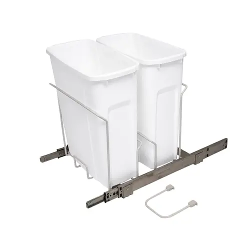 Waste Bin Pull-Out, KV Bottom Mount, Double, Ball Bearing Slide with Overtravel and Soft-Close 20 1/8" 17 5/16" SCB15-2-20WH 14 3/8" White, 2 x 20 qt. Steel Bins: Plastic, White