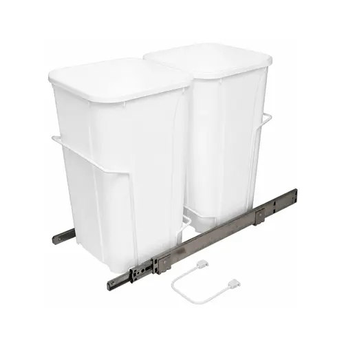 Waste Bin Pull-Out, KV Bottom Mount, Double, Ball Bearing Slide with Overtravel and Soft-Close 22 7/16" 18 3/4" SCB12-2-27WH 11 3/8" White, 2 x 27 qt. Steel Bins: Plastic, White