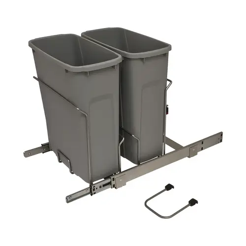 Waste Bin Pull-Out, KV Bottom Mount, Double, Ball Bearing Slide with Overtravel and Soft-Close 20 1/8" 17 5/16" SCB15-2-20PT 14 3/8" Frosted nickel, 2 x 20 qt. Steel Bins: Plastic, Frosted nickel