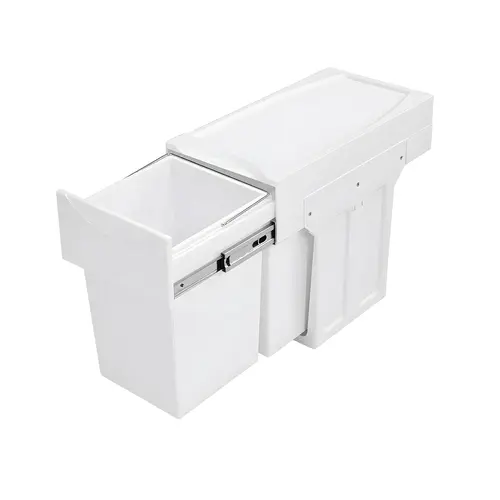 Waste Bin Pull-Out, Hailo Easy Cargo 30 Installation behind hinged doors, White Holder: Steel, Cover & bins: Plastic, Powder-coated