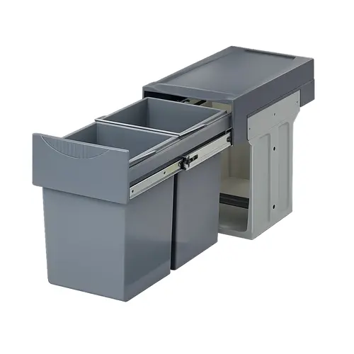 Waste Bin Pull-Out, Hailo Easy Cargo 30 Installation behind hinged doors, Gray Holder: Steel Cover & bins: Plastic, Powder-coated