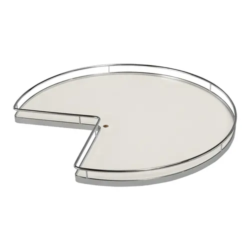 Super Susan, 3/4 Round Pie-Cut Revolving Shelf 32" 16 1/8" Chrome/white, diameter 32" Shelf: White Surround: Chrome