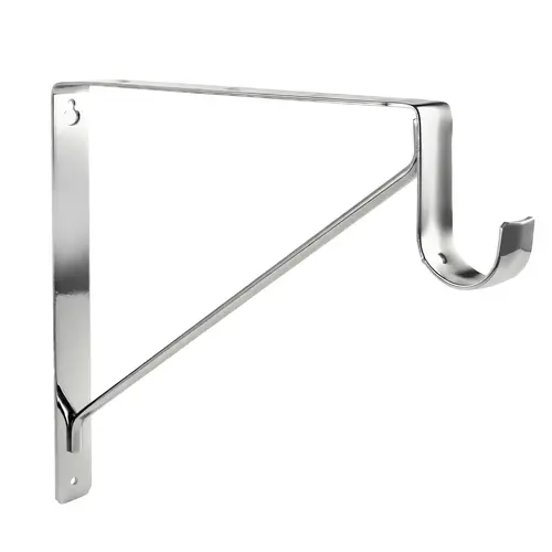 Shelf And Rod Bracket, Steel Material, Wall Mount Installation, 12-3/4" Overall Width, 10-3/4" Overall Height, Polished Chrome Finish