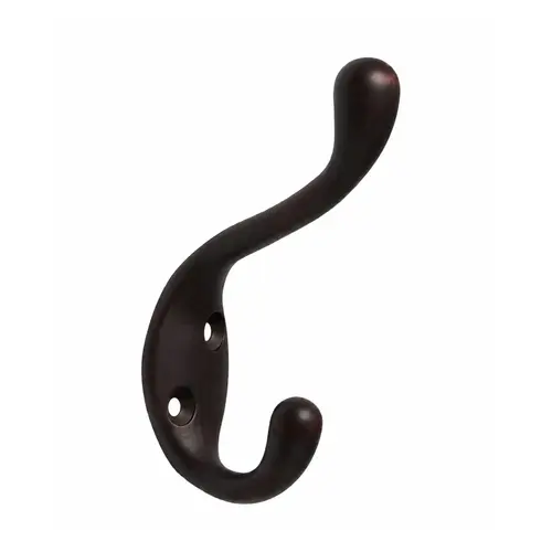 Coat And Hat Hook, Zamak Material, 1-7/8" Base Length, 7/8" Base Width, 2-3/8" Projection, Oil Rubbed Bronze Finish