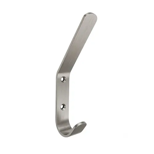 Coat and Hat Hook, Stainless Steel Material, 6" Overall Length, 2-1/2" Base Length, 7/8" Width, Brushed Stainless Steel Finish