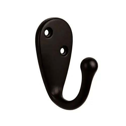 Single Wardrobe Hook, Zamak Material, Large Hook Size, 2-3/8" Base Length, 1-3/8" Base Width, Oil Rubbed Bronze Finish