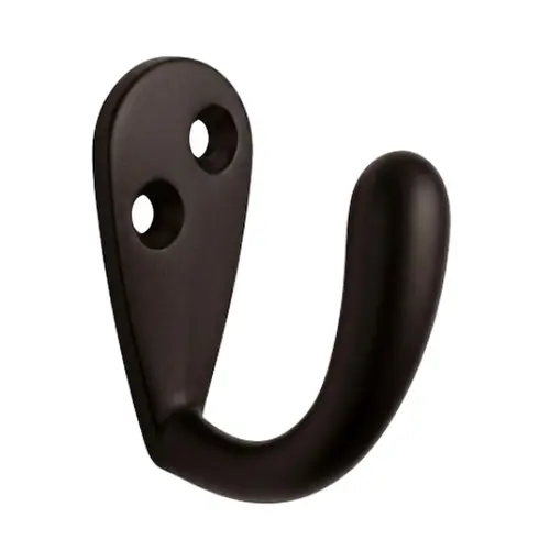 Single Wardrobe Hook, Zamak Material, 1-1/2" Base Length, 3/4" Base Width, 1-1/2" Projection, Oil Rubbed Bronze Finish