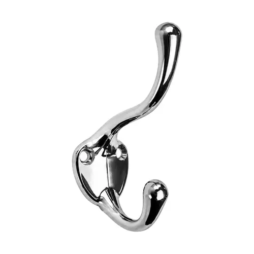 Coat And Hat Hook, Zinc Material, 2-7/8" Overall Height, 2-5/16" Projection, Polished Chrome Finish