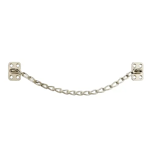 Transom Chain, Steel Material, 12" Chain Length, 1-1/2" Plate Length, 1" Plate Width, Nickel Plated Finish