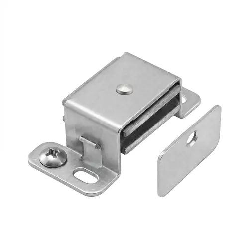 Magnetic Catch For Cabinet Doors, Aluminum Material, Self-Aligning Strike Plate, 2-1/16" Overall Base Length, Aluminum Finish