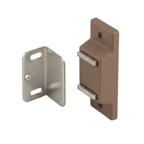 Magnetic Catch For Cabinet Doors, Plastic Housing With Internal Magnet, 1-31/32" Body Height, Polybagged With Strikes And Screws, Tan Finish
