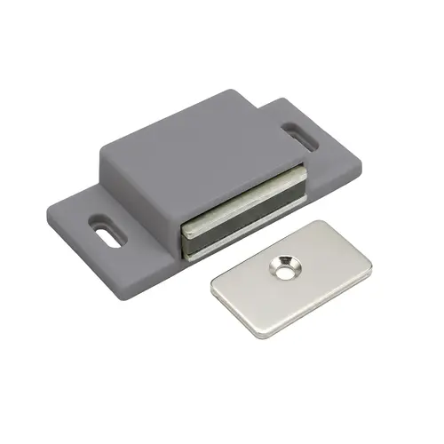 Magnetic Catch, Plastic Housing With Internal Magnet Material, 2" Length, 1-1/8" Width, Gray Finish