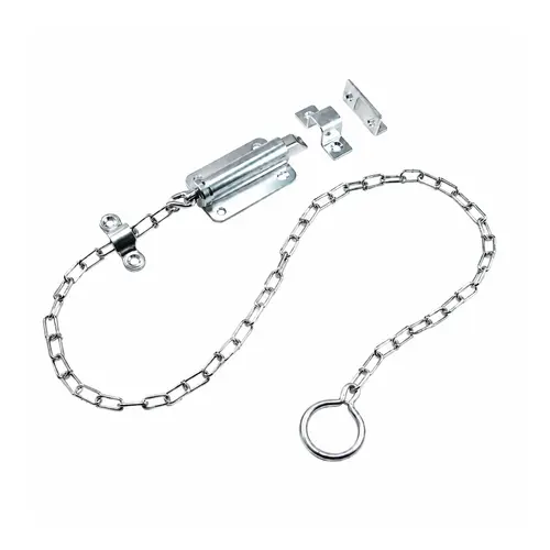 Chain Bolt, Steel Material, 2-1/2" Base Length, 1-1/2" Base Width, 26" Chain Length, Zinc Plated Finish