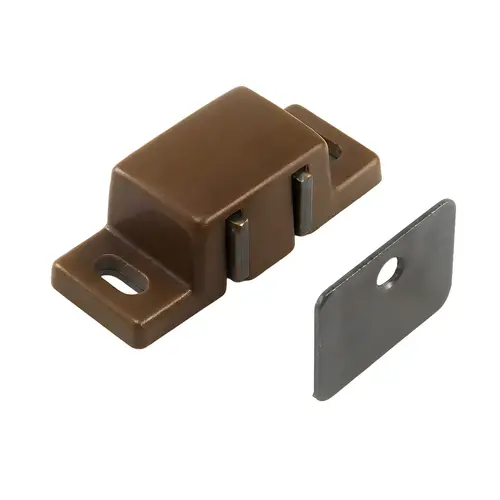 Magnetic Catch For Cabinet Doors, Plastic Housing Material, 1-57/64" Body Length, 23/32" Body Width, Polybagged With Strikes And Screws, Brown Finish