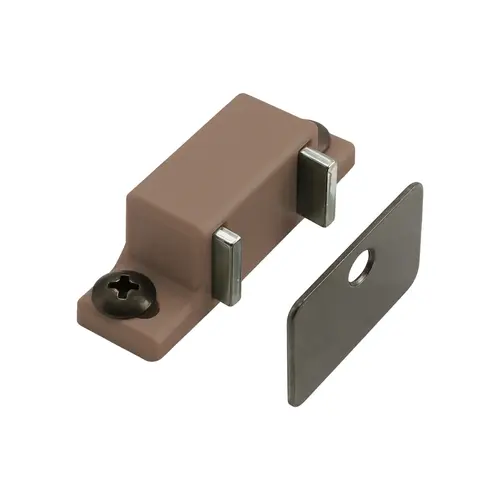 Magnetic Catch For Cabinet Doors, Plastic Housing Material, 1-3/4" Body Length, 1/2" Body Width, Polybagged With Strikes And Screws, Tan Finish