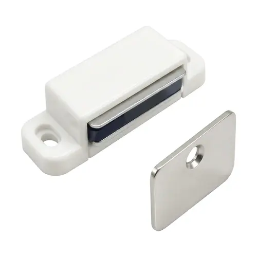 Magnetic Catch For Cabinet Doors, Plastic Housing Material, 1-25/32" Body Length, 1/2" Body Height, White Finish