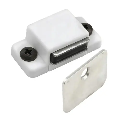 Magnetic Catch, Plastic Housing, 1-9/16" Body Length, 3/4" Overall Body Width, White Finish