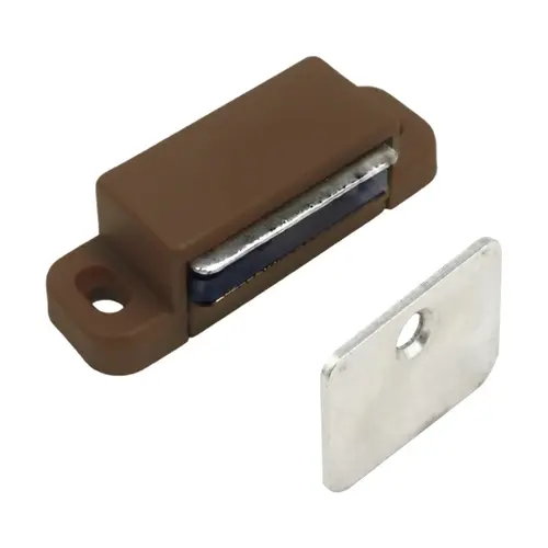 Magnetic Catch For Cabinet Doors, Plastic Housing Material, 1-25/32" Body Length, 19/32" Body Width, Brown Finish