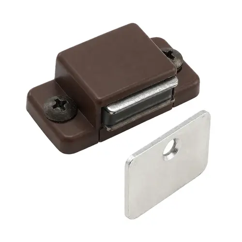 Magnetic Catch, Plastic Housing, 1-9/16" Length, 3/4" Overall Body Width, Brown Finish