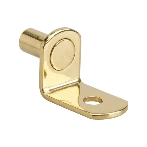 Shelf Support, Steel Material, 1/4" Pin Diameter, 3/8" Pin Length, 3/4" Support Arm Length, Bright Brass Finish