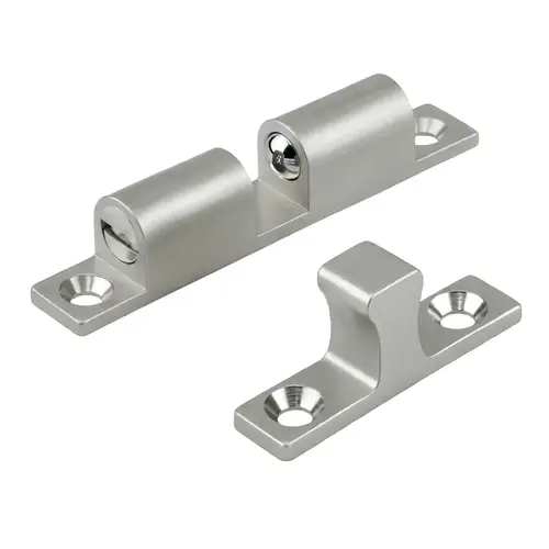 Tension Ball Catch, Brass Material, 1-15/16" Body Height, 7/16" Body Width, 3/8" Mounting Plate, Dull Chrome Finish