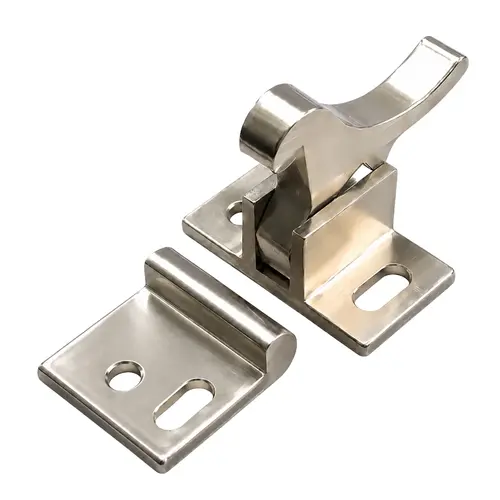 Elbow Catch, Brass Material, 1-1/8" Overall Height, 1-1/8" Catch Base Length, 5/8" Catch Base Width, Without Screws, Bright Nickel Finish