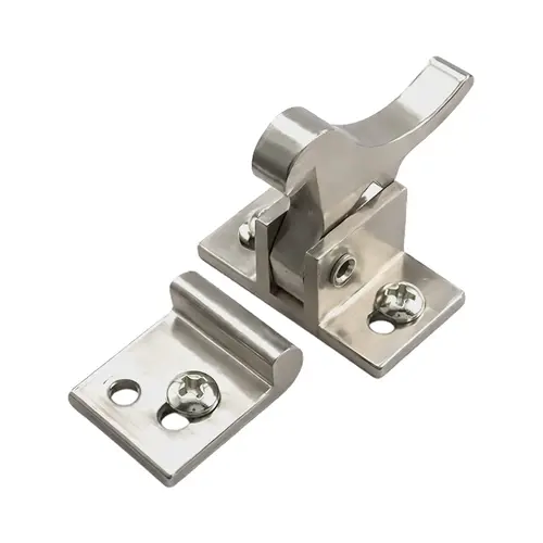 Elbow Catch, Brass Material, 1-1/8" Overall Height, 7/8" Strike Plate Length, Bright Nickel Finish