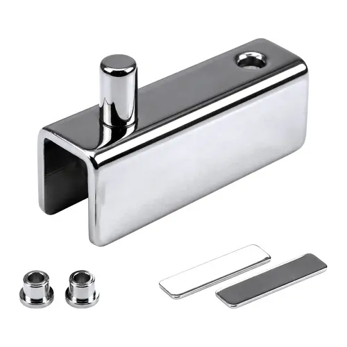 Glass Door Hinge, Metal Material, Deep Channel Mount, 1-9/16" Hinge Length, 13/16" Hinge Height, Polished Chrome Finish
