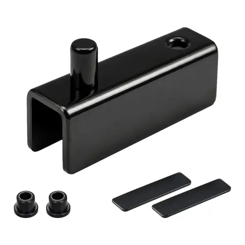 Glass Door Hinge, Metal Material, Shallow Channel Mount, 1-9/16" Hinge Length, 1/2" Hinge Height, Black Finish