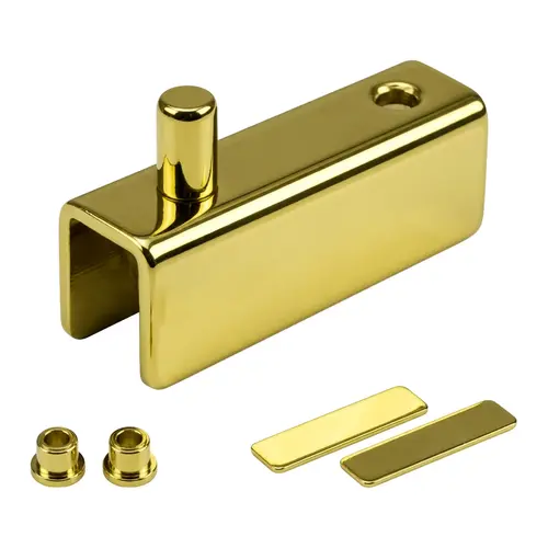 Glass Door Hinge, Metal Material, Shallow Channel Mount, 1-9/16" Hinge Length, 1/2" Hinge Height, Polished Brass Finish