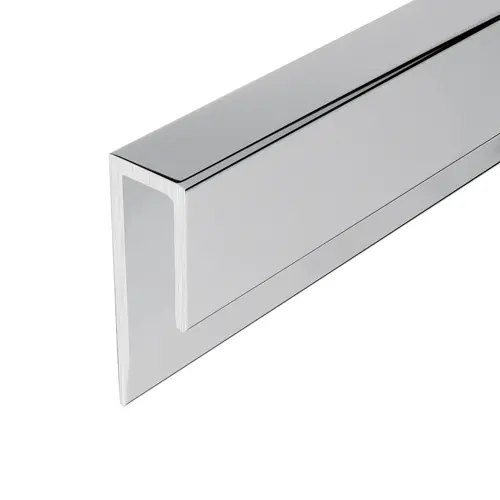 Top J Channel Without Screw Ridge Aluminum Material, 144" Length, 1/4" Mirror Thickness, 1-9/32" Height, Polished Aluminum Anodized Finish