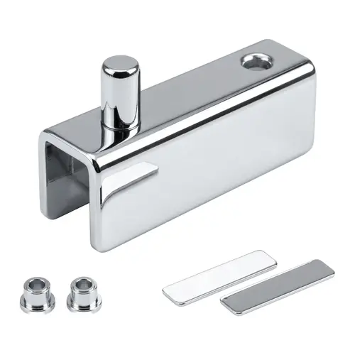 Glass Door Hinge, Metal Material, Shallow Channel Mount, 1-9/16" Hinge Length, 1/2" Hinge Height, Polished Chrome Finish