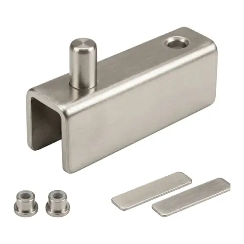 Glass Door Hinge, Metal Material, Shallow Channel Mount, 1-9/16" Hinge Length, 1/2" Hinge Height, Brushed Nickel Finish